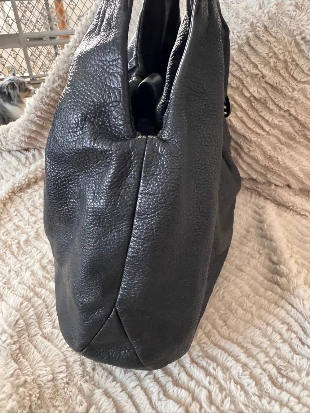Elliott Lucca Black Leather Braided-Handle Hobo Bag